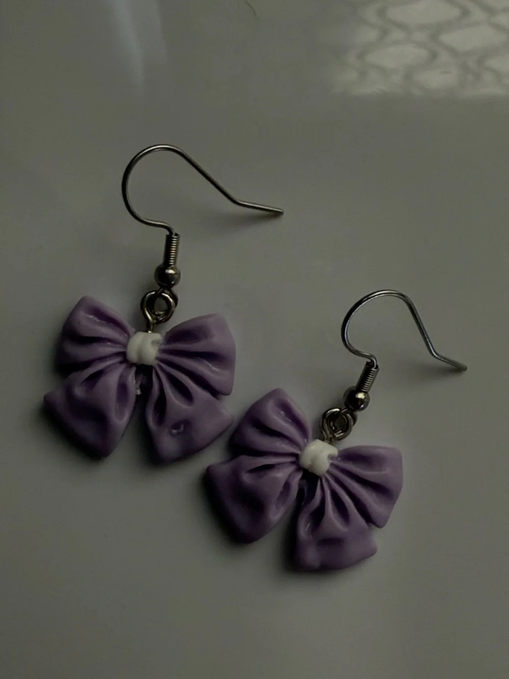 3/$30 Handmade Lavender Bow Dangle Earrings